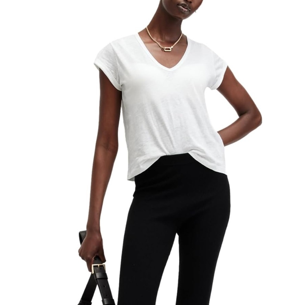Allsaints Anna V Neck Cotton T-Shirt Tee M White All Saints